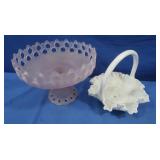 Vintage Westmorealnd Frosted Pink Glass Compote