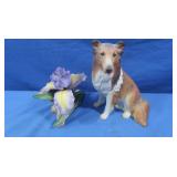 Vintage Homco Collie Dog&Ceramic Flower