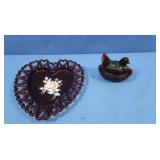 Vintage Ruby Red Glass Hen on a Nest Dish&Vintage