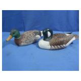 2 Wooden Mallard Duck Figures
