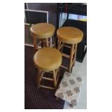3 Wooden Bar Stools w/Vinyl Cushioned