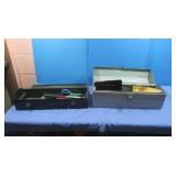 2 Metal Tool Boxes w/Contents-19x6x8",19x6x5"