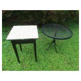 Metal Patio Table-27"Rd,23"H w/Moasic Top Wood