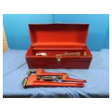 Metal Tool Box w/HD Pipe Wrenches(19x6.5x7")