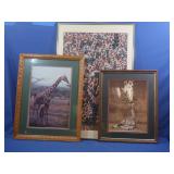 3 Framed Giraffe Pics,Largest 24.5x36.5"