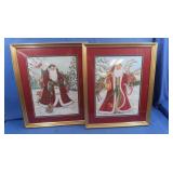 2 Framed Santa Pics 17.75x21.75-1 Frame Damaged