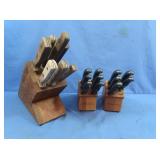 2 Oneida Steak Knife&Block Sets&Wooden