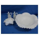 Vintage Fenton Milk Glass Bowl,2 Oil/Vinegar