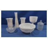 Vintage Milk Glass Vases,Bowls,Pedestal