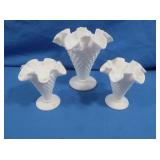 Vintage Fenton Hobnail Milk Glass Vases