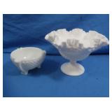 Vintage Fenton Milk Glass Footed Compote Hobnail