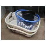 3 Plastic Laundry Baskets, 1 Round, & 3 Gallon