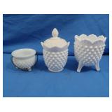 Vintage Fenton MIlk Glass 3 Footed Vase,Sugar