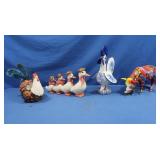 Ceramic Rooster,Ducks&Bull Figures