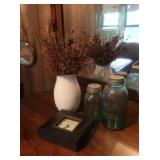 2 Ball Mason Jars,Wood Framed Clock &Dried Floral