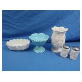 Vintage BlueSatinGlass Footed Compote,Vintage