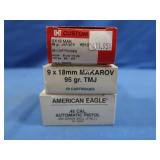 50Ct 9x18mm Makarov,95gr;21Ct .45cal,230gr