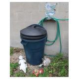Two Large Rubber Garbage Cans w/Lids & Decorative