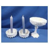 Vintage Fenton Milk Glass Compote in Cabbage Rose