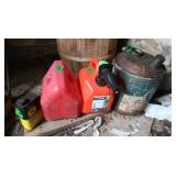 3 Gas Cans: 1 Metal 5 Gallon (missing top), 2