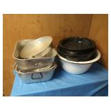 Two Oval Speckled Roasting Pans,Large Metal