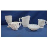 Vintage Fenton Milk Glass Creamer Set in Hobnail