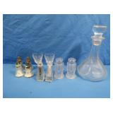 Glass Decanter,Crystal Sherry Glasses & Asst Salt
