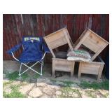 4 Wooden Planters(18x18x18"),WVU LawnChair,2 Bags