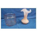 Fenton Vase w/PinkCased Rose Overlay&Vintage