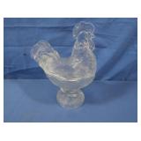 L.E. Smith Clear Rooster Candy Dish, 9'H