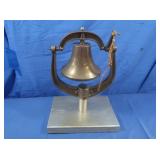 Cast Brass Iron Bell on Wood Stand 12.5x9x16.5'