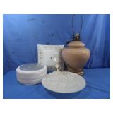 Ceramic Table Lamp, 24',& Glass Ceiling Light