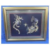 Glass Framed Photo of 2 Chinese Silk Embroidered