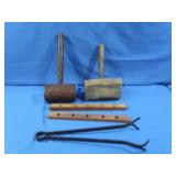 Antique Wooden Mallets 13.5' & 12', Vintage Metal