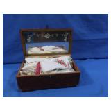 Sm Wooden Decorative Box w/Women's Handerkerchiefs