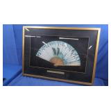 Vintage Glass Framed Painted Folding Fan-39x27'
