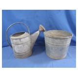 Metal Watering Can & Metal Bucket