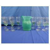 Morgantown Ockner Crinkle Pitcher&10 Large Wine