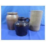 2 Vintage Crocks & 1-6" Vintage Jug