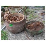 2 Outdoor Planters-cast iron one w/handle is