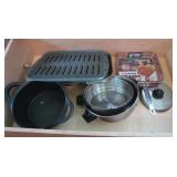 Large Broiler Pan, NIB Red Copper Skillet, 3 Pots