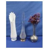 3 Tall Vases, 1 Milk Glass