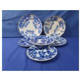 6 Antique Flow Blue Brush-Stroke Plates-various