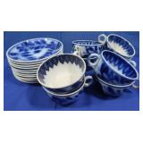 Antique Flow Blue Set of 8 Teacups&11 Saucers