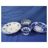 Antique 4 Pc Flow Blue Brush Stroke