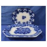 Antique Flow Blue Serving Platters-13x10",15x12"