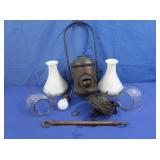 Vintage Wick Lantern, Milk Glass Lantern Tops&more