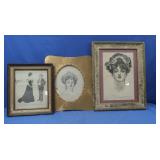 3 Vntg Framed Picture- Girl Hood by Charles Dona