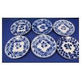 6 Antique  Flow Blue Brush Stroke 9" Dinner Plates