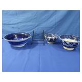 3 Antique Flow Blue Brush Stroke-Serving Bowls
